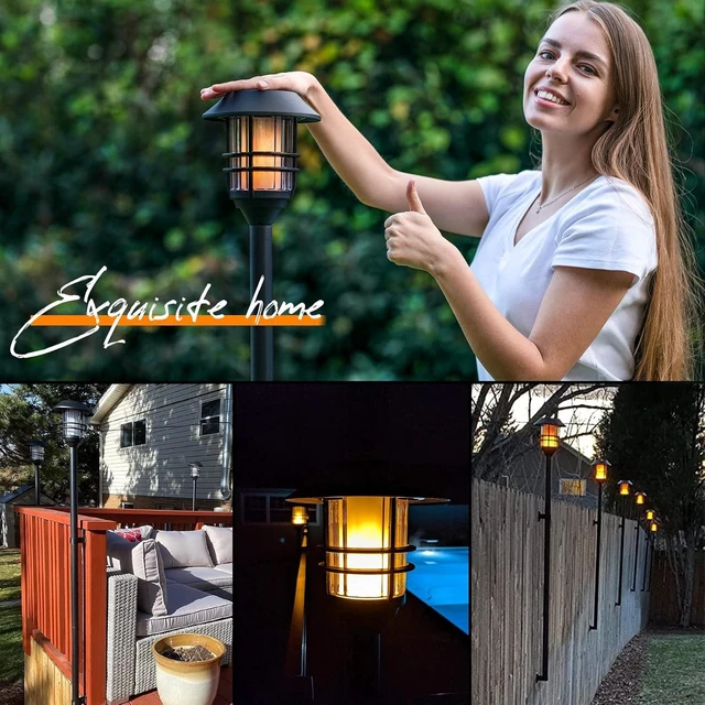 Alt view image 6 of 6 - ZOOHAR Solar Outdoor Lights,Extra-Tall Solar Torches with Flickering Flame 4-Pack Waterproof Garden Lights,Stainless Steel Pathway Lighting Garden Decor, Yard Decorations Outdoor Auto On/Off