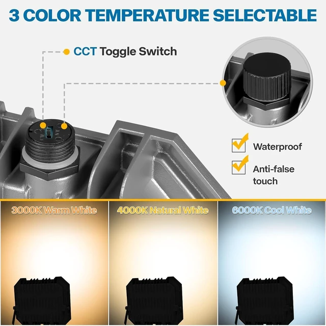 Alt view image 3 of 7 - Leddictive 2 Pack 100W LED Flood Lights Outdoor, 3CCT Outside Work Light