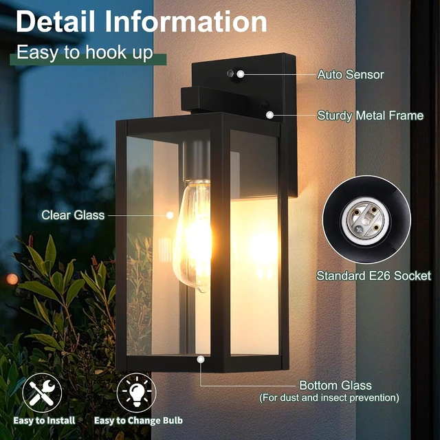 Alt view image 3 of 7 - Dawn to Dusk Outdoor Sensor Light Fixture Waterproof Porch Lights Anti-Rust Exterior Wall Lighting Outdoor Wall Lantern for Patio Front Door Garage House