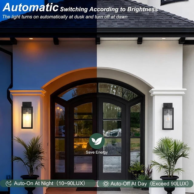 Alt view image 4 of 7 - Dawn to Dusk Outdoor Sensor Light Fixture Waterproof Porch Lights Anti-Rust Exterior Wall Lighting Outdoor Wall Lantern for Patio Front Door Garage House
