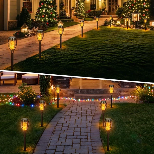 Alt view image 7 of 7 - 8 Pack Solar Pathway Lights Outdoor, Solar Torches Lights Christmas Decor