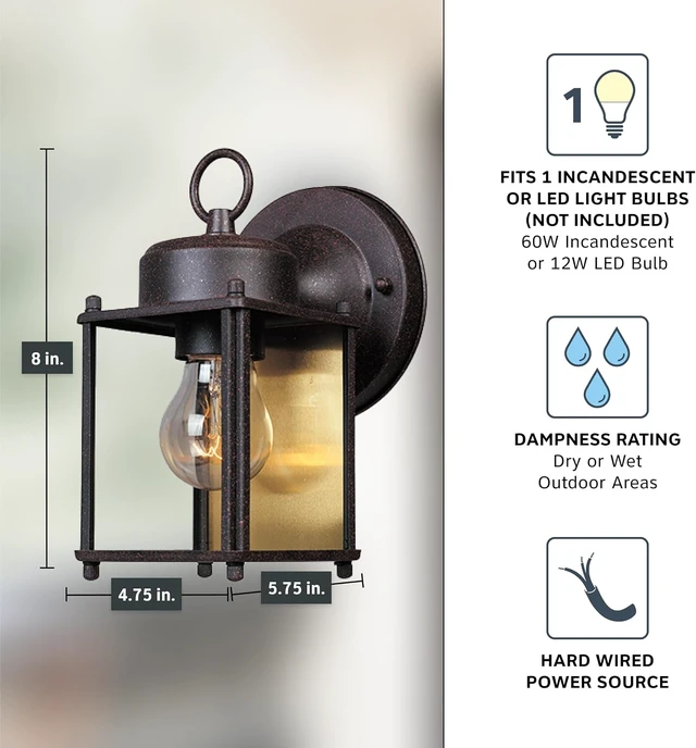 Alt view image 4 of 6 - Designers Fountain 1161-RP Porch Outdoor Wall Lantern Sconce, 8in H, Rust Patina