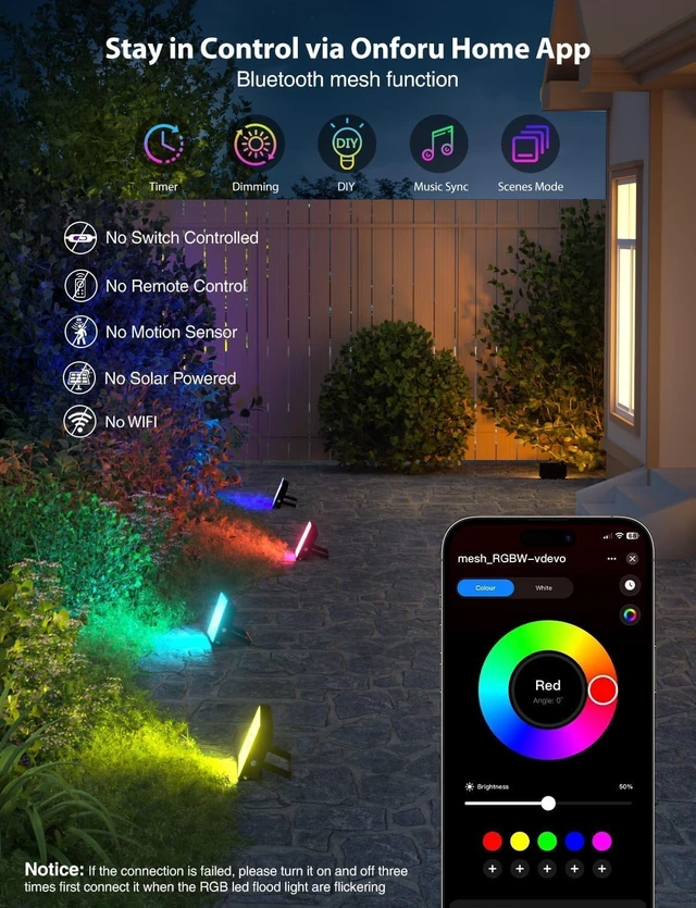 Alt view image 2 of 7 - Onforu RGB LED Flood Light Outdoor 25W, 250W Equiv Halloween Stage Lighting