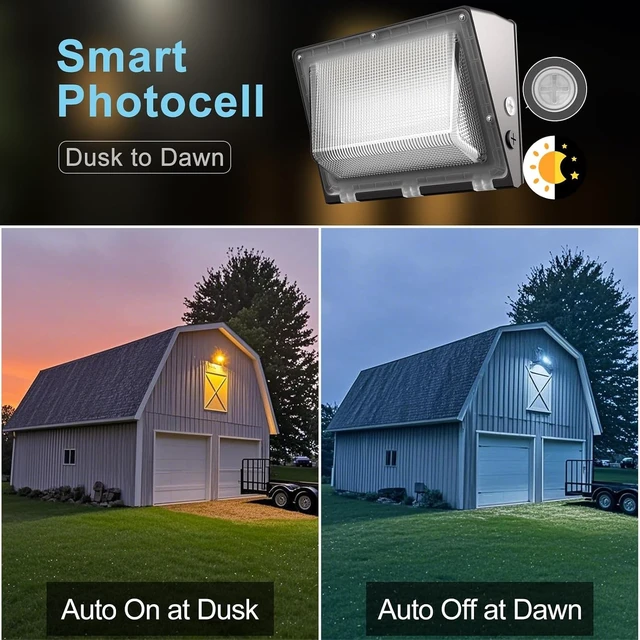 Alt view image 4 of 7 - Lightdot 4 Pack 200W Wall Mount Wall Pack, 100-277V, 30000LM Dusk-to-Dawn, IP65 ETL, 60ft Coverage Area, Wall Pack LED Exterior Light for Parking Lots/Building Exteriors/Yard/Warehouse