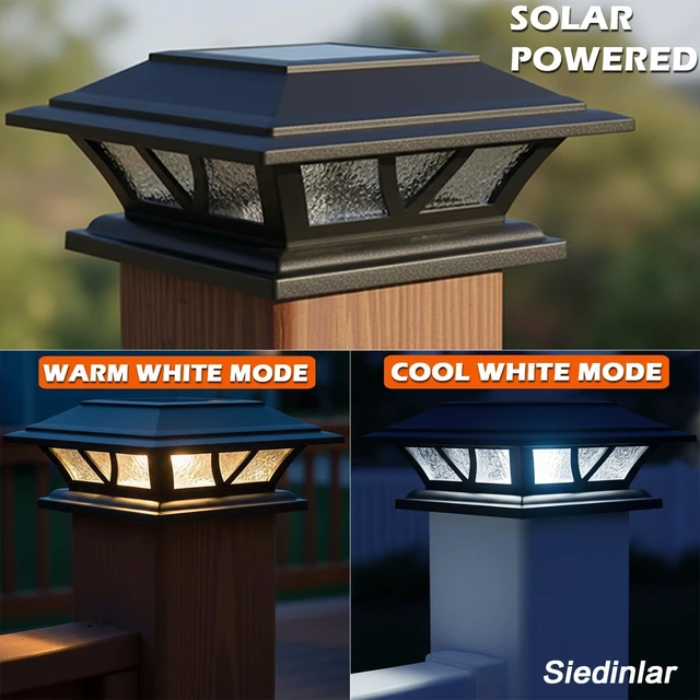Alt view image 2 of 6 - SIEDiNLAR Solar Post Lights Outdoor 2 Modes LED, 2 Pack Black (Warm/White)