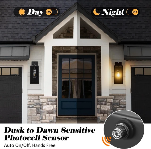 Alt view image 2 of 7 - 16" Dusk to Dawn Exterior Lighting Fixtures Wall Mount, Front Porch Lights