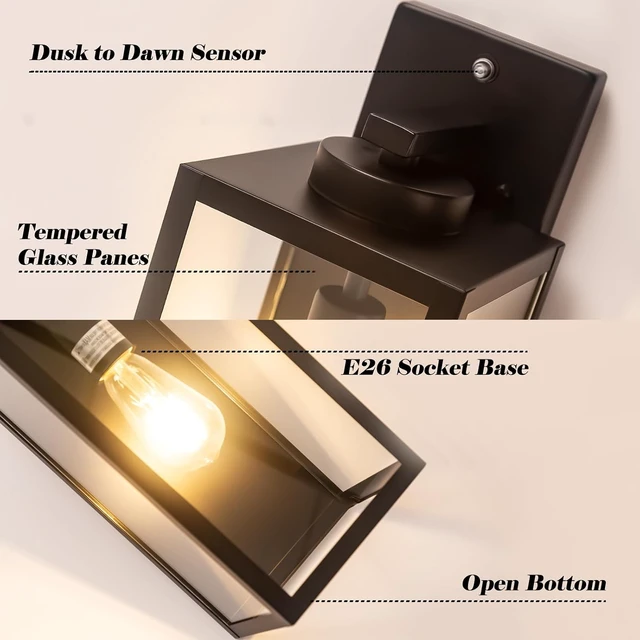 Alt view image 6 of 7 - 16" Dusk to Dawn Exterior Lighting Fixtures Wall Mount, Front Porch Lights
