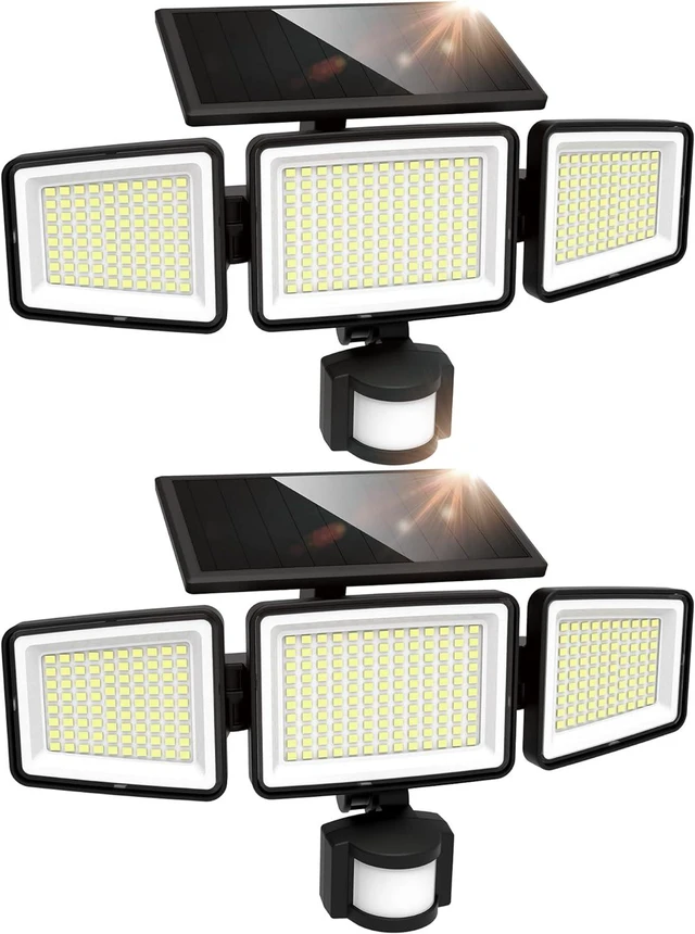 Main image of UME Solar Outdoor Lights 302 LED 3000LM, IP65 Waterproof Motion Sensor Outdoor Lights, 3 Heads Solar Security Flood Lights 270 Wide Lighting Angle with 3 Modes for Garden Patio Yard - 2 Pack