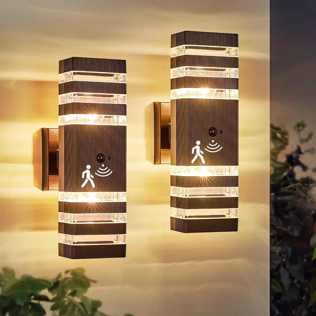 Main image of 2 Pack Oil Rubbed Bronze Outdoor Wall Lights Fixtures with Motion Sensor Up Down Porch Lights Modern Dusk Dawn Exterior Sconce Wall Mount Outside Coach Lantern for House(With 4 Dimmable Warm Bulbs)