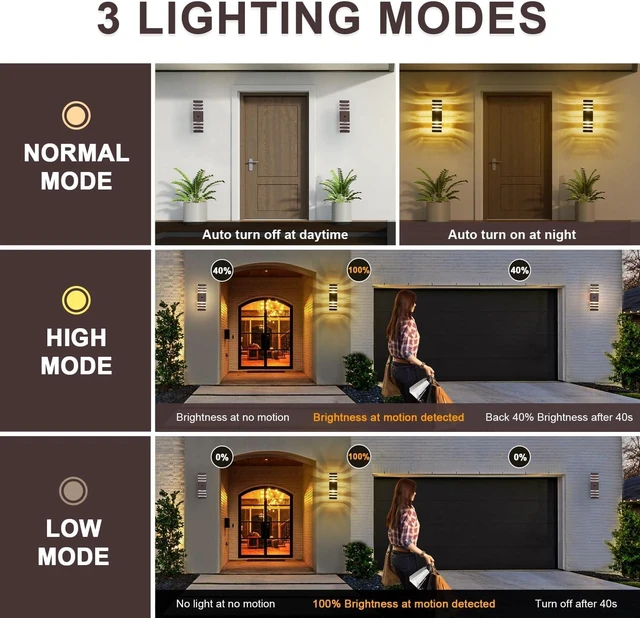 Alt view image 3 of 5 - 2 Pack Oil Rubbed Bronze Outdoor Wall Lights Fixtures with Motion Sensor Up Down Porch Lights Modern Dusk Dawn Exterior Sconce Wall Mount Outside Coach Lantern for House(With 4 Dimmable Warm Bulbs)