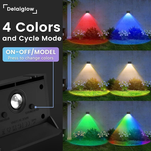 Alt view image 2 of 7 - Fence Lights Solar Powered, Multicolor Solar Wall Lights Outdoor Waterproof IP67, Up and Down Solar Fence Lights Outdoor Dusk to Dawn for Patio, Garden, Backyard, Porch, Pathway, Festival (8 Pack)