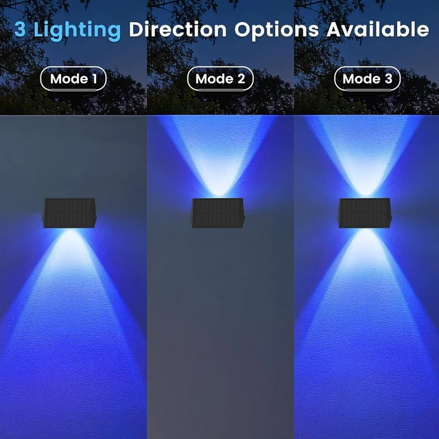 Alt view image 3 of 7 - Fence Lights Solar Powered, Multicolor Solar Wall Lights Outdoor Waterproof IP67, Up and Down Solar Fence Lights Outdoor Dusk to Dawn for Patio, Garden, Backyard, Porch, Pathway, Festival (8 Pack)
