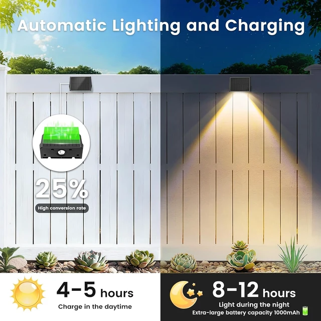 Alt view image 4 of 7 - Fence Lights Solar Powered, Multicolor Solar Wall Lights Outdoor Waterproof IP67, Up and Down Solar Fence Lights Outdoor Dusk to Dawn for Patio, Garden, Backyard, Porch, Pathway, Festival (8 Pack)