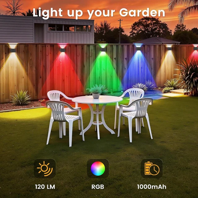 Alt view image 7 of 7 - Fence Lights Solar Powered, Multicolor Solar Wall Lights Outdoor Waterproof IP67, Up and Down Solar Fence Lights Outdoor Dusk to Dawn for Patio, Garden, Backyard, Porch, Pathway, Festival (8 Pack)