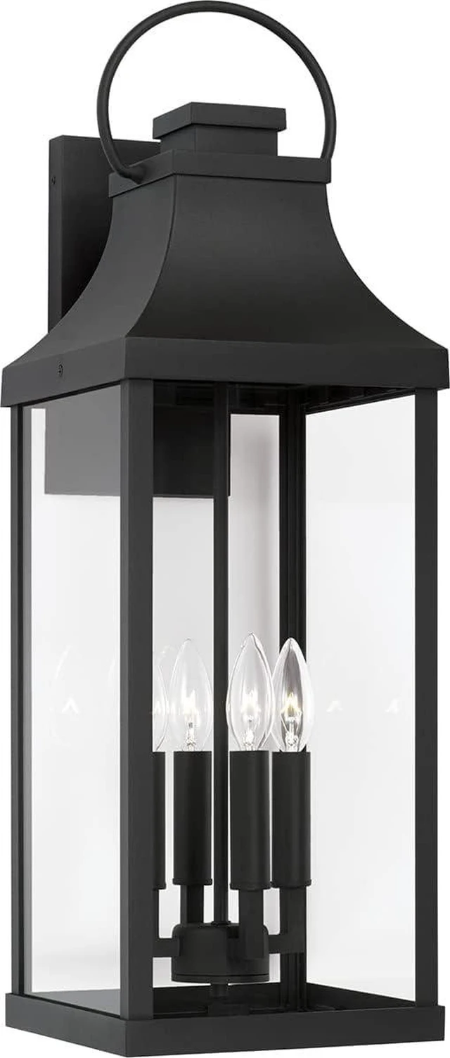 Main image of Capital Lighting 946441BK Bradford Clear Glass Outdoor Wall Lantern, 4-Light 240 Total Watts, 27" H x 9" W, Black