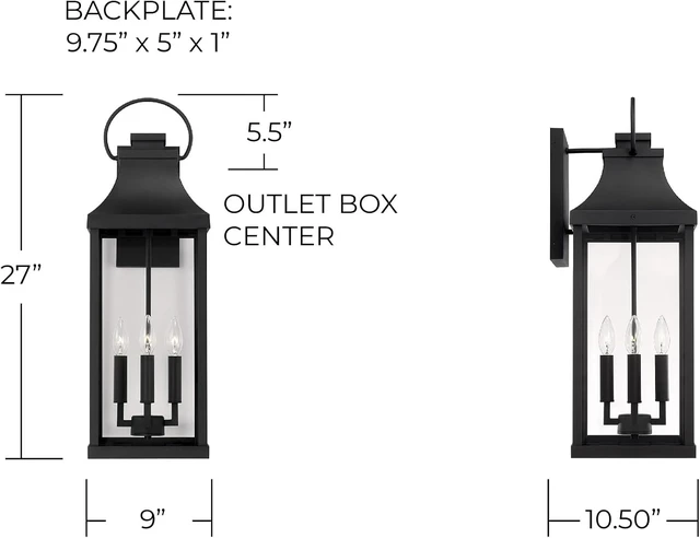 Alt view image 2 of 7 - Capital Lighting 946441BK Bradford Clear Glass Outdoor Wall Lantern, 4-Light 240 Total Watts, 27" H x 9" W, Black