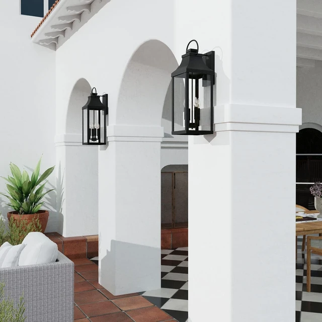 Alt view image 3 of 7 - Capital Lighting 946441BK Bradford Clear Glass Outdoor Wall Lantern, 4-Light 240 Total Watts, 27" H x 9" W, Black