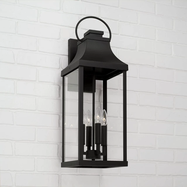 Alt view image 5 of 7 - Capital Lighting 946441BK Bradford Clear Glass Outdoor Wall Lantern, 4-Light 240 Total Watts, 27" H x 9" W, Black