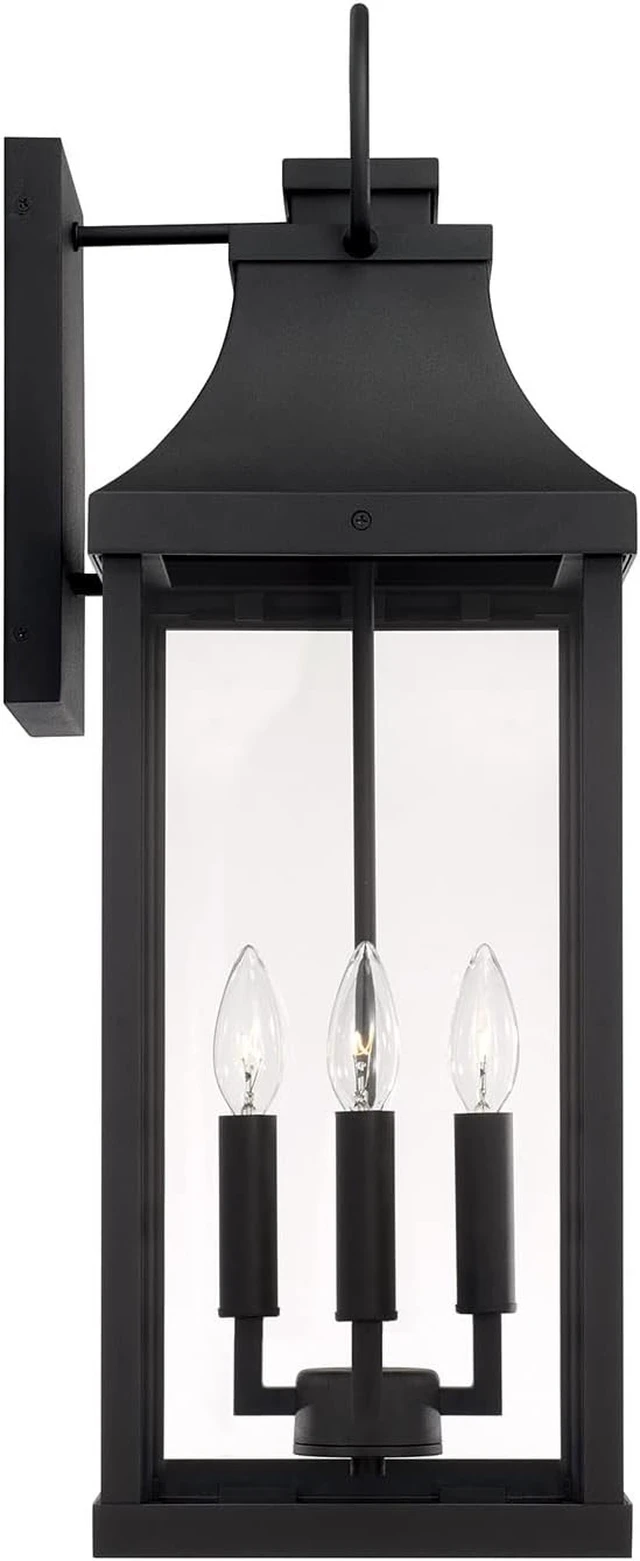 Alt view image 7 of 7 - Capital Lighting 946441BK Bradford Clear Glass Outdoor Wall Lantern, 4-Light 240 Total Watts, 27" H x 9" W, Black