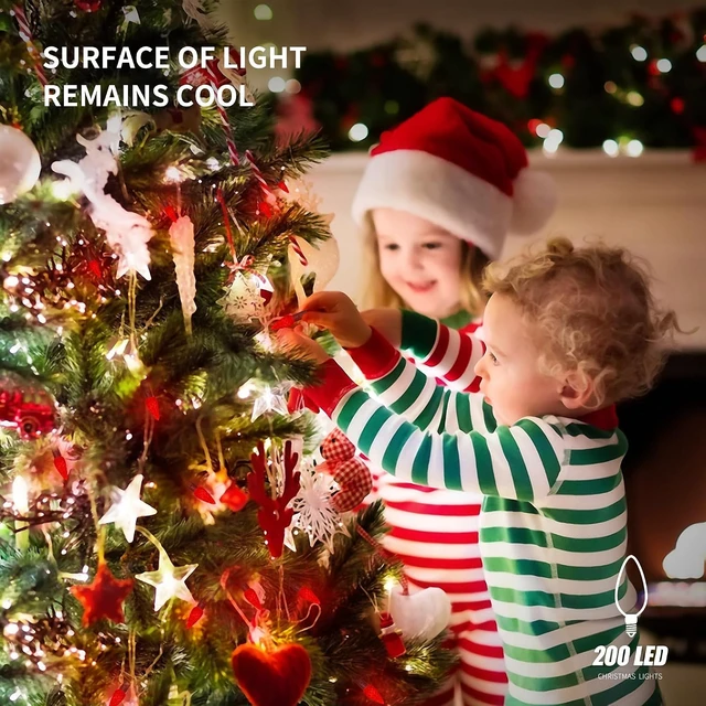 Alt view image 7 of 7 - WATERGLIDE C6 Christmas Lights, 66ft 200 LED Faceted String Lights Green Wire Valentines Fairy Lights with Adaptor, 8 Lighting Mode, Waterproof for Indoor Outdoor Patio Xmas Tree Party Decor, Red