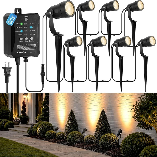 Main image of Low Voltage Landscape Lighting, 5W 750LM LED Outdoor Lights with Dusk to Dawn Sensor Timer, Dimmable, Waterproof, Spotlights Warm White for Yard Pathway Patio (8 Pack 5W Warm White)