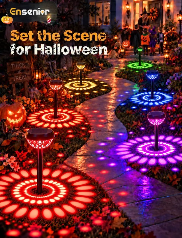 Alt view image 3 of 7 - Ensenior Color Changing Solar Lights Outdoor, 8 Pack, Unique Light Pattern