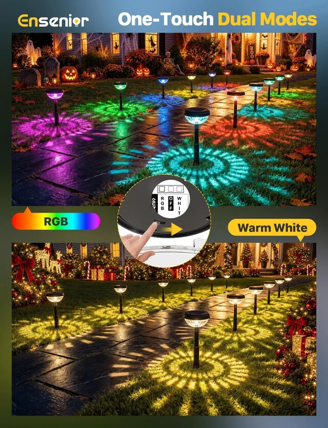 Alt view image 4 of 7 - Ensenior Color Changing Solar Lights Outdoor, 8 Pack, Unique Light Pattern