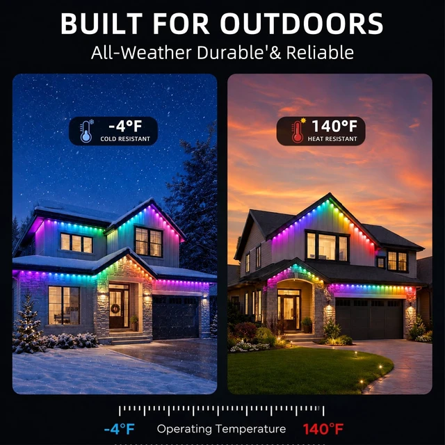 Alt view image 3 of 7 - 200ft Permanent RGB+IC Outdoor Lights for House IP67 Waterproof Smart Outdoor Eaves LED Lights with App/Remote Control for House Roof, Garden, Christmas Halloween Decorations, Party Decor