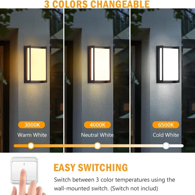 Alt view image 2 of 7 - wowlite Outdoor Porch Lights, 3CCT LED Wall Sconces, Matte Black, 2 Pack