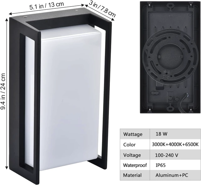 Alt view image 7 of 7 - wowlite Outdoor Porch Lights, 3CCT LED Wall Sconces, Matte Black, 2 Pack