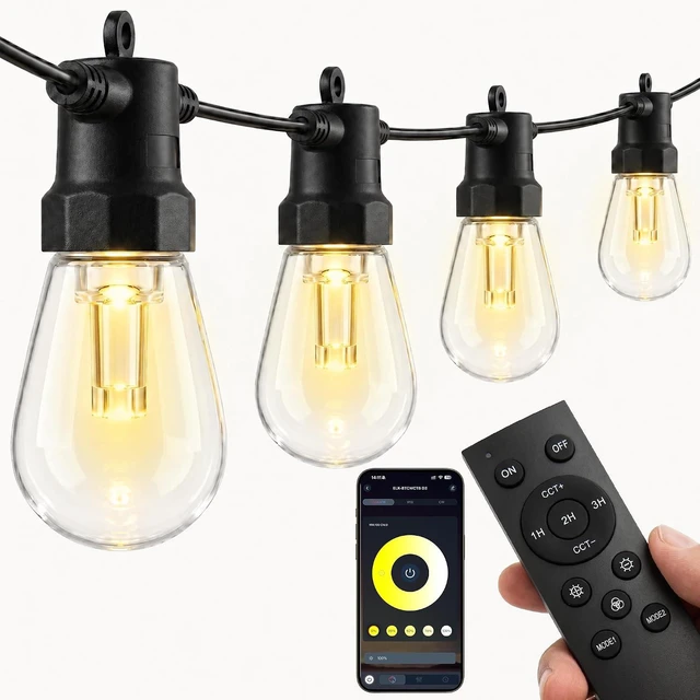 Main image of Outdoor String Lights 50FT,Warm & Cool White Patio Lights,Waterproof