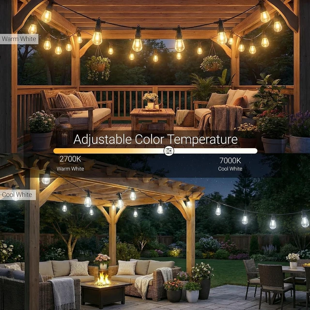Alt view image 4 of 7 - Outdoor String Lights 50FT,Warm & Cool White Patio Lights,Waterproof