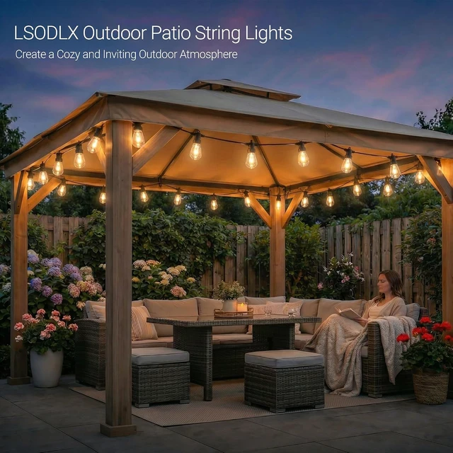 Alt view image 5 of 7 - Outdoor String Lights 50FT,Warm & Cool White Patio Lights,Waterproof