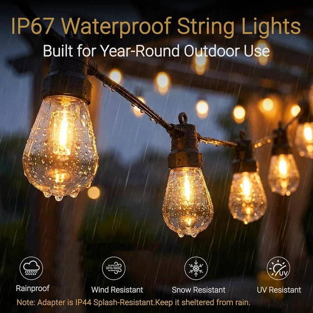 Alt view image 6 of 7 - Outdoor String Lights 50FT,Warm & Cool White Patio Lights,Waterproof