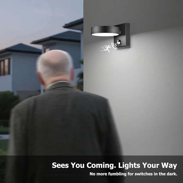 Alt view image 2 of 7 - 360° Adjustable Motion Sensor Outdoor Wall Sconce, 1500LM Dimmable LED Frameless Solid Aluminum Light, Waterproof Exterior Lighting for Porch Garage Entryway Patio