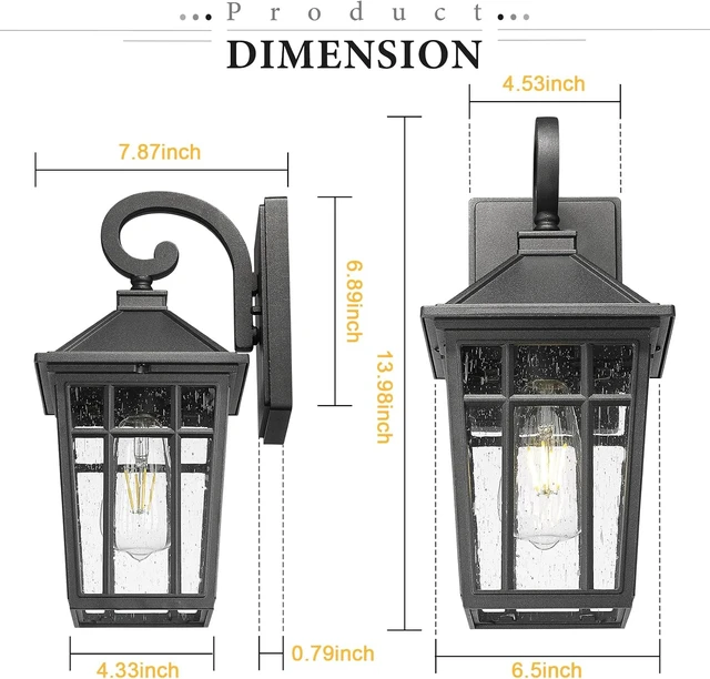 Alt view image 4 of 7 - Darkaway Outdoor Wall Lights for House, Exterior Lighting Fixtures Wall Mount Outdoor Porch Lights Waterproof Black Outdoor Sconce Lights with Seeded Glass for Patio Hallway Garage