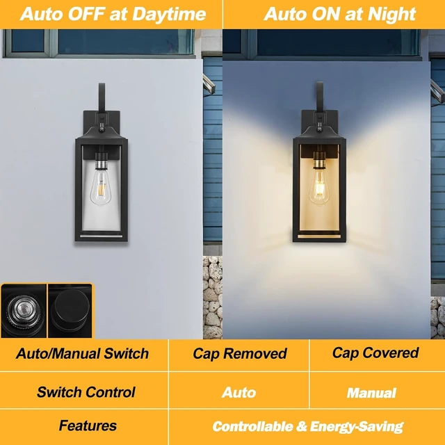 Alt view image 2 of 7 - 19" Large Black Dusk to Dawn Outdoor Wall Lantern Porch Light Outdoor