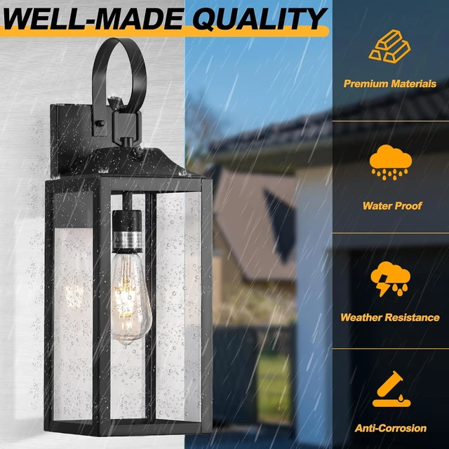 Alt view image 4 of 7 - 19" Large Black Dusk to Dawn Outdoor Wall Lantern Porch Light Outdoor