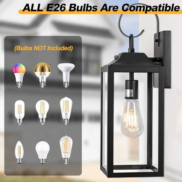 Alt view image 5 of 7 - 19" Large Black Dusk to Dawn Outdoor Wall Lantern Porch Light Outdoor