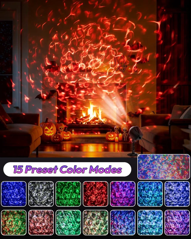 Alt view image 5 of 7 - (2 Pack) Halloween Projector Lights Outdoor, Dynamic RGBW 15 Colors Ocean Wave Projector Light with Remote & Timer, IP65 Waterproof Outdoor Projector for Halloween Christmas Party Yard Decorations