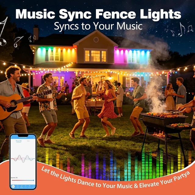 Alt view image 5 of 7 - Outdoor Fence Lights Plug in, 50FT RGBIC LED Fence Lights, App & Remote Control, 100 Scene Modes, IP67 Waterproof Outdoor Lights for Backyard, Patio, Deck - Brighter Than Solar Lights