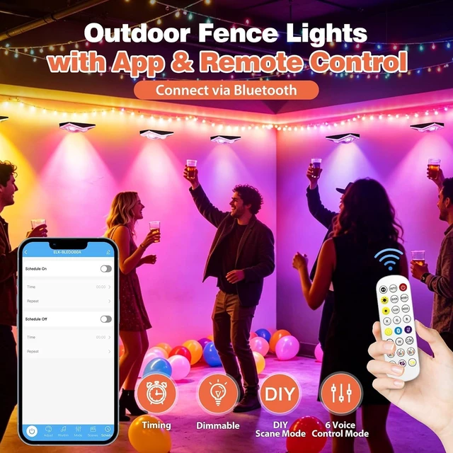 Alt view image 4 of 7 - Outdoor Fence Lights Plug in, 50FT RGBIC LED Fence Lights, App & Remote Control, 100 Scene Modes, IP67 Waterproof Outdoor Lights for Backyard, Patio, Deck - Brighter Than Solar Lights