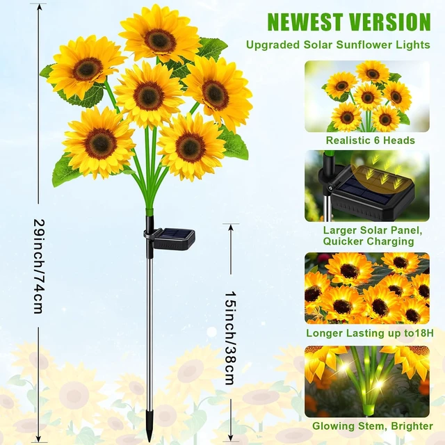 Alt view image 5 of 7 - ostritec Solar Lights Outdoor Garden Decor 4 Pack, 24 Sunflower, Waterproof
