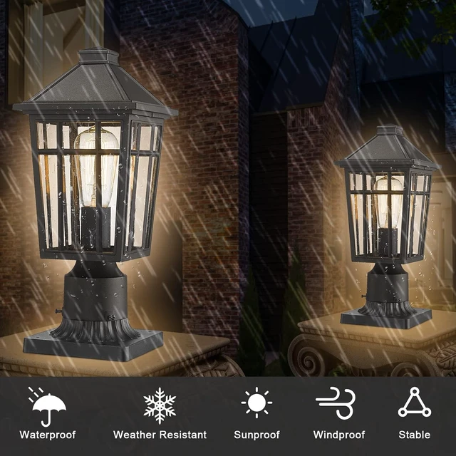 Alt view image 2 of 7 - Darkaway Outdoor Post Lights Lamp Post Light Fixture, Waterproof Aluminum Housing with Glass, Fence Post Deck Lighting for Garden, Patio, Pathway (2 Pack, Black)