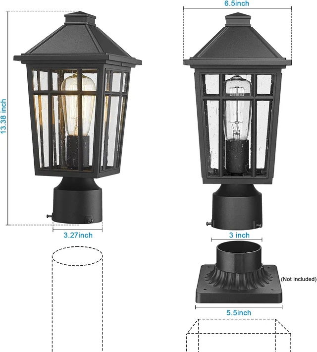 Alt view image 3 of 7 - Darkaway Outdoor Post Lights Lamp Post Light Fixture, Waterproof Aluminum Housing with Glass, Fence Post Deck Lighting for Garden, Patio, Pathway (2 Pack, Black)