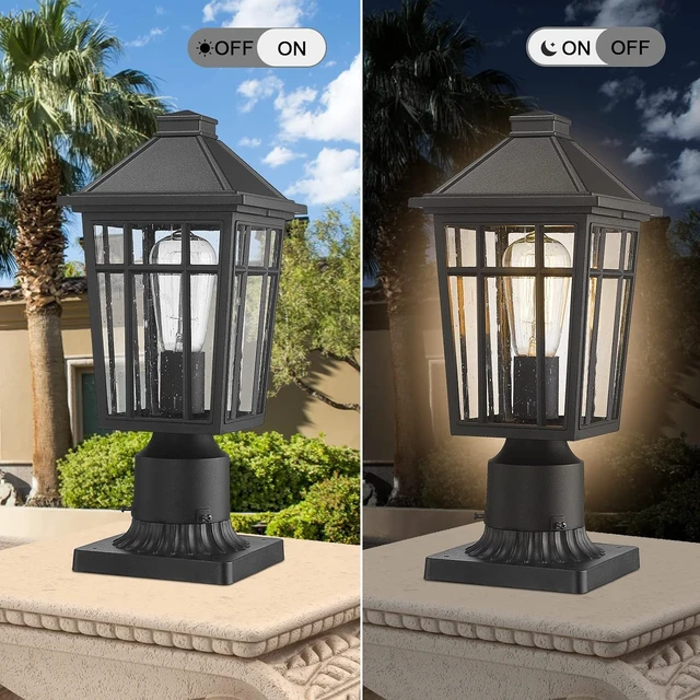Alt view image 4 of 7 - Darkaway Outdoor Post Lights Lamp Post Light Fixture, Waterproof Aluminum Housing with Glass, Fence Post Deck Lighting for Garden, Patio, Pathway (2 Pack, Black)