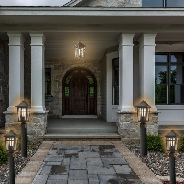 Alt view image 5 of 7 - Darkaway Outdoor Post Lights Lamp Post Light Fixture, Waterproof Aluminum Housing with Glass, Fence Post Deck Lighting for Garden, Patio, Pathway (2 Pack, Black)