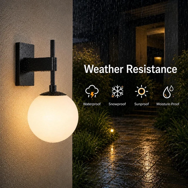 Alt view image 4 of 7 - Hyunbae Modern Globe Outdoor Wall Sconce, 18.1" Large Black Porch Lights