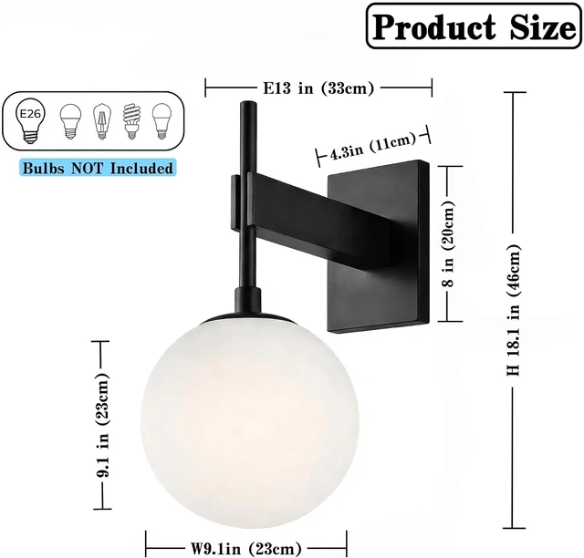 Alt view image 5 of 7 - Hyunbae Modern Globe Outdoor Wall Sconce, 18.1" Large Black Porch Lights