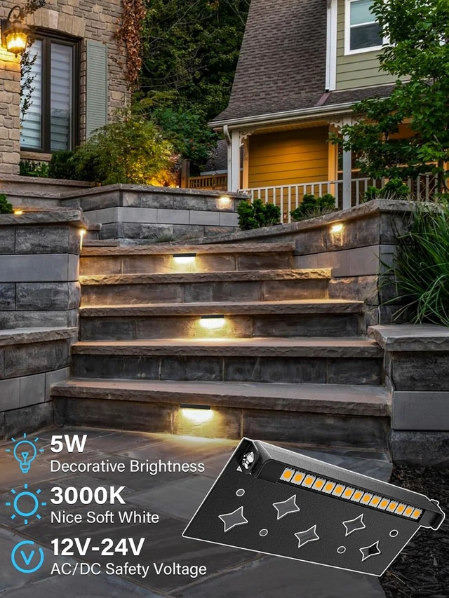 Alt view image 2 of 7 - 5W Retaining Wall Lights,7 inch LED Hardscape Lighting Low Voltage Landscape Paver Lights 12V 24V Step Lights Outdoor IP66 Waterproof 3000K Soft White Stair Deck Lighting (8 Pack+Connectors)
